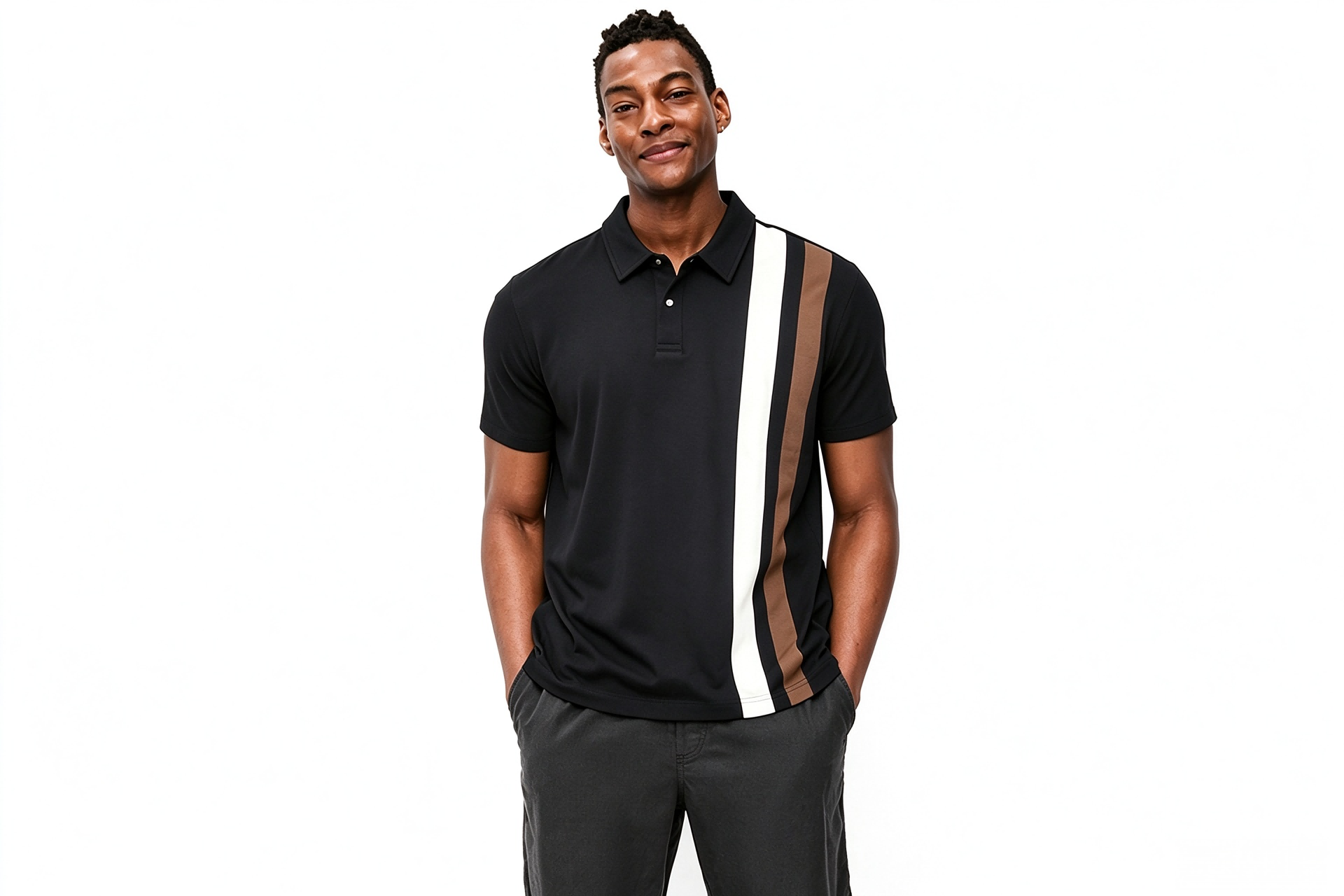 Men's Short Sleeve Polo Shirt, Vertical Striped Color Block Collared